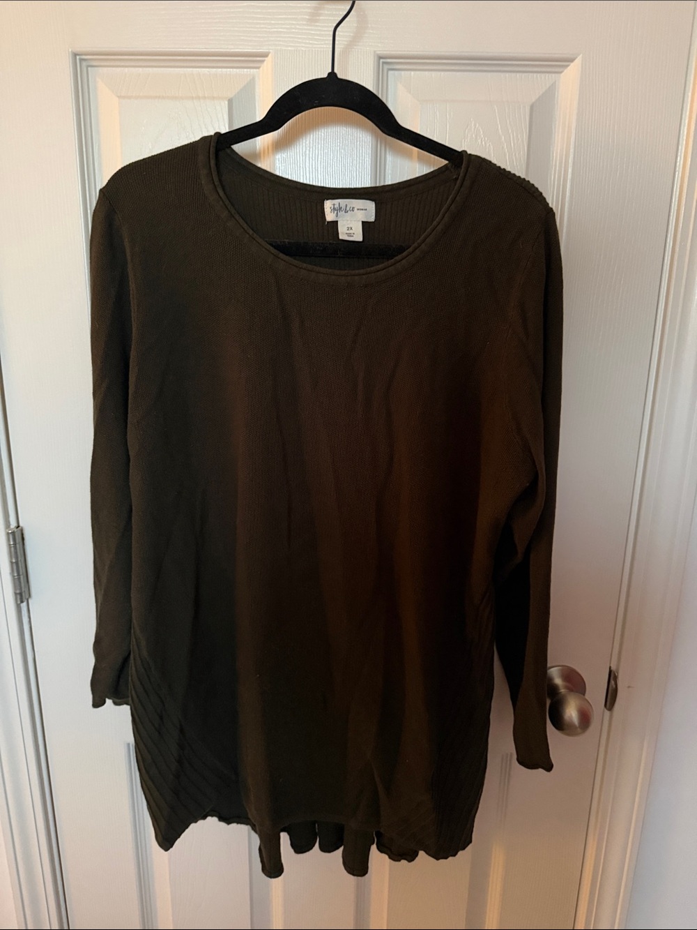 Style & Co. Olive Green Long Sleeve Knit Top